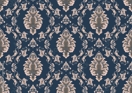 Damask seamless pattern element. Vector classical luxury old fashioned damask ornament, royal victorian seamless texture for wallpapers, textile, wrapping. Vintage exquisite floral baroque template.