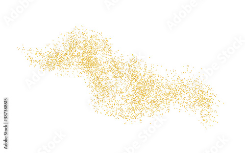 Horizontal wavy strip sprinkled with crumbs golden texture. Background Gold dust on a white background. Sand particles grain or sand. Vector backdrop golden path pieces grunge for design illustration