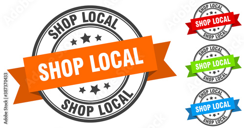 shop local stamp. round band sign set. label