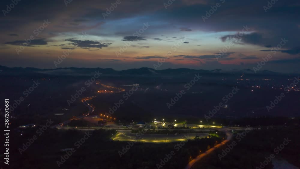 Hyper-lapse 4K, aerial view, coal mine at sunset and traffic Mae Moh, Lampang. Hyper-lapse 4K, aerial view, coal mine at sunset and traffic Mae Moh, Lampang.