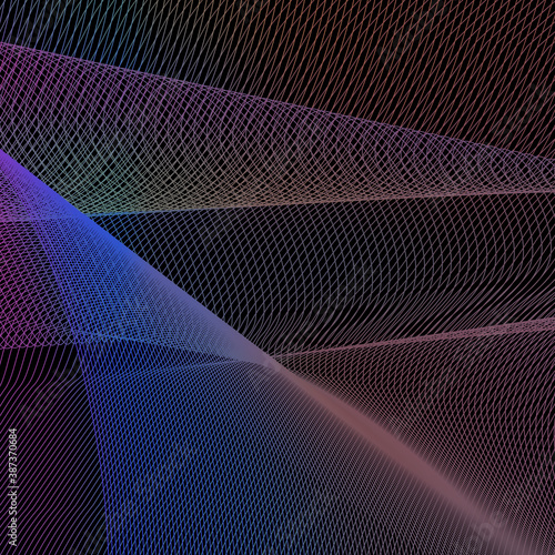Abstract composition with lines. Visual effect. Equalizer. 3D rendering.