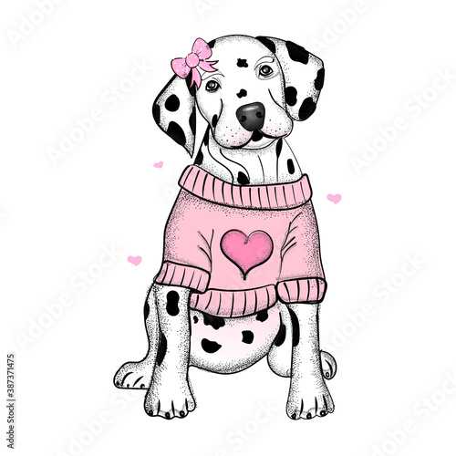 Dog dalmatian puppy with a pink bone. Wall stickers