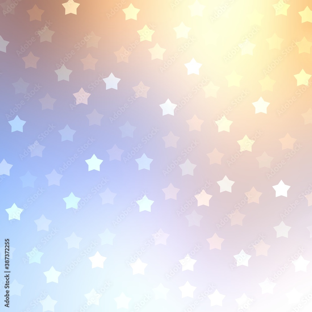 Stars pattern on light blue yellow winter holidays background. New year delicate shiny texture.