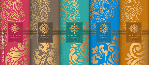 Luxury packaging design of chocolate bars. Vintage vector ornament template. Elegant, classic elements. Great for food, drink and other package types. Can be used for background and wallpaper.