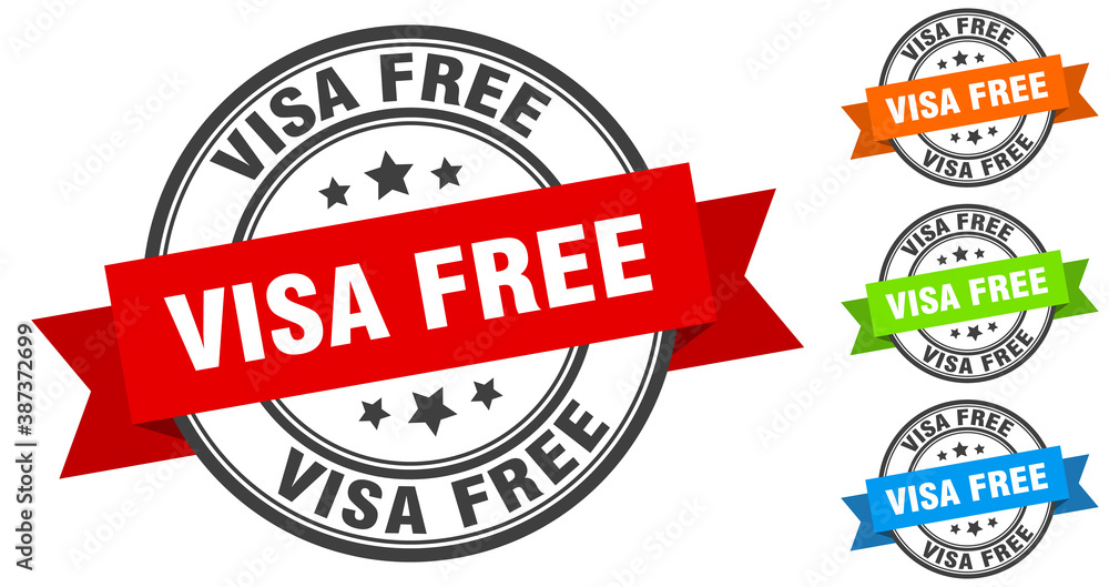 visa free stamp. round band sign set. label