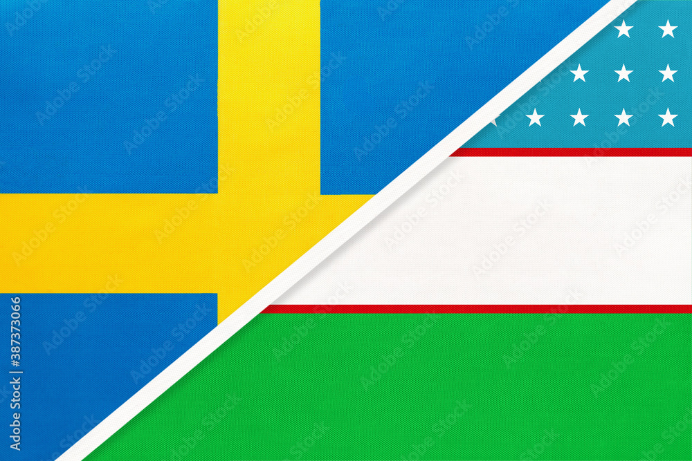 Sweden and Uzbekistan, symbol of national flags from textile.