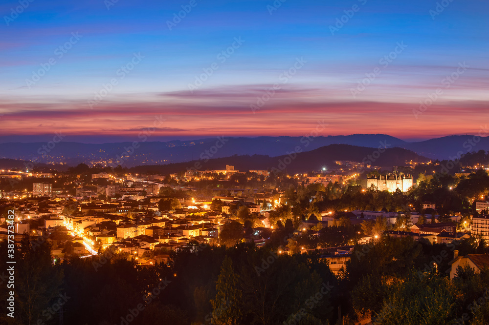 View over Guimaraes at night, Minho, Portugal, Unesco World Heritage Site.