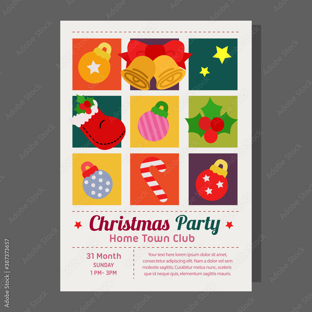 Fototapeta premium christmas party poster grid style flat element