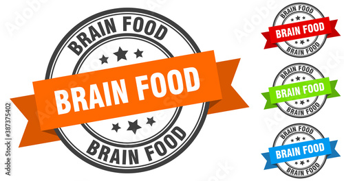 brain food stamp. round band sign set. label
