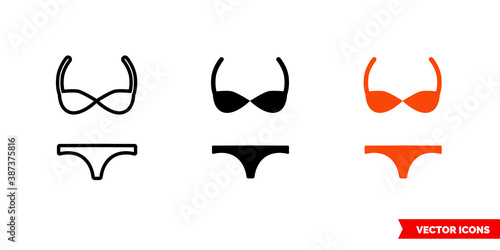 Women underwear icon of 3 types color, black and white, outline. Isolated vector sign symbol.