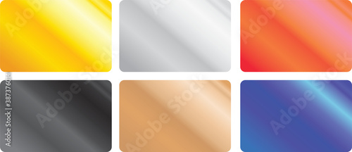 Fototapeta Naklejka Na Ścianę i Meble -  A vector set of credit card sized clean templates with shiny metal chrome gradient of different colors: silver, gold, bronze, black, red and blue. Can be used as a retail bonus or gift card template.