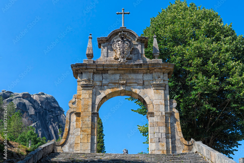Fototapeta premium Nossa Senhora da Peneda Sanctuary, Stairway and entrance arch, Peneda Geres National Park, Gaviera, Minho province, Portugal