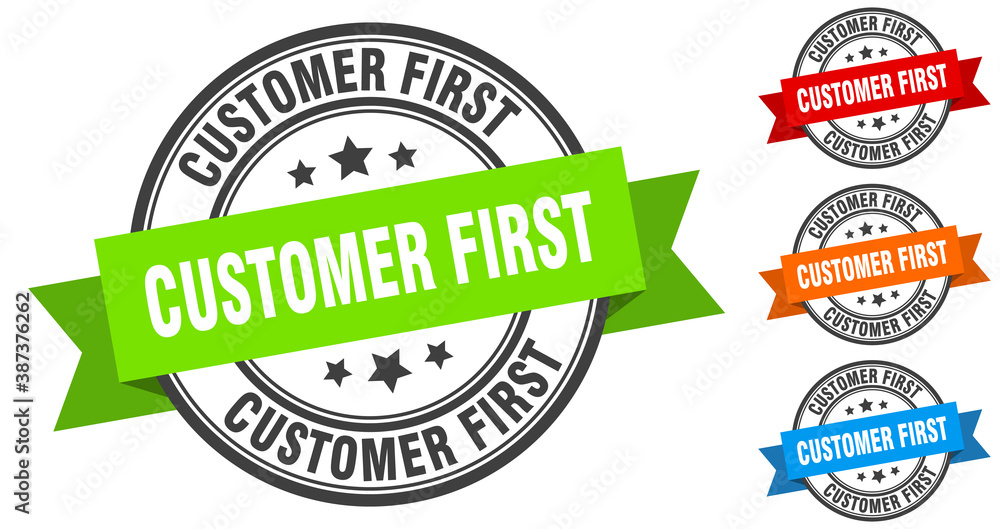 Obraz premium customer first stamp. round band sign set. label