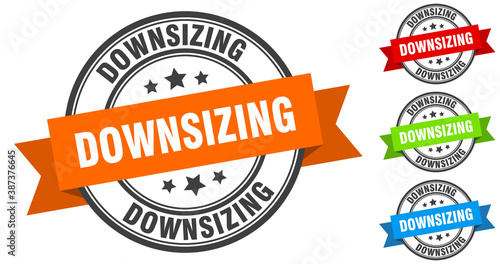 downsizing stamp. round band sign set. label