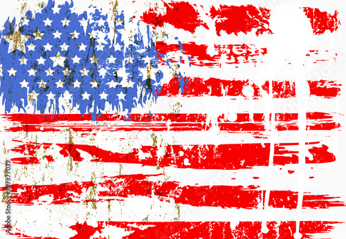 abstract background design, with paint strokes, splashes, stars and stripes, grungy, USA flag