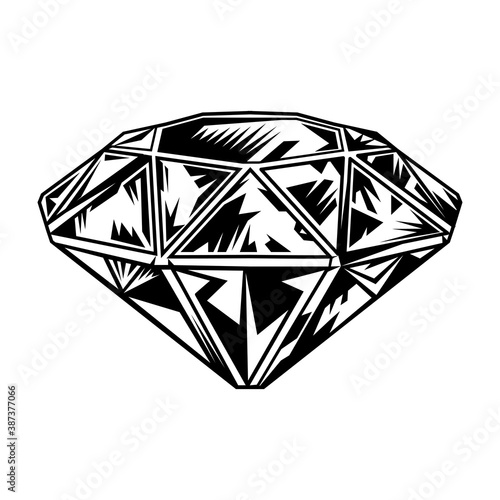 Retro monochrome tattoo diamond. Vintage art element on white background. Flat vector illustration. Tattoo studio and design elements concept