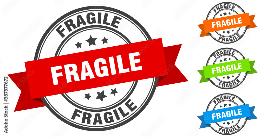 Obraz premium fragile stamp. round band sign set. label