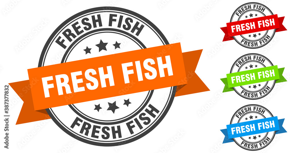 Obraz premium fresh fish stamp. round band sign set. label