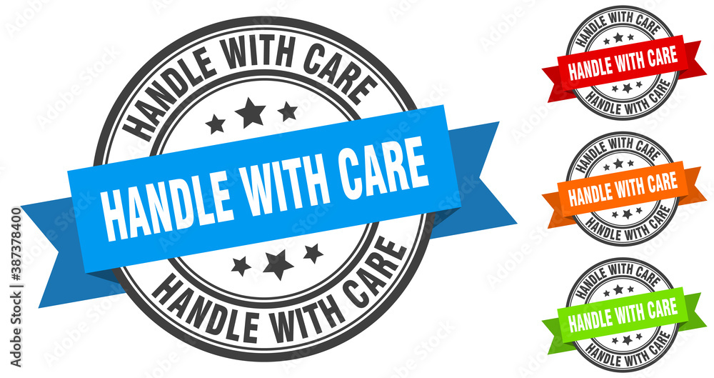 handle with care stamp. round band sign set. label