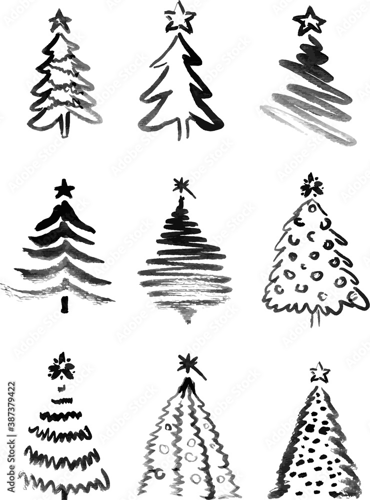 Obraz premium Set of hand sketches of Christmas trees. Vector illustration.