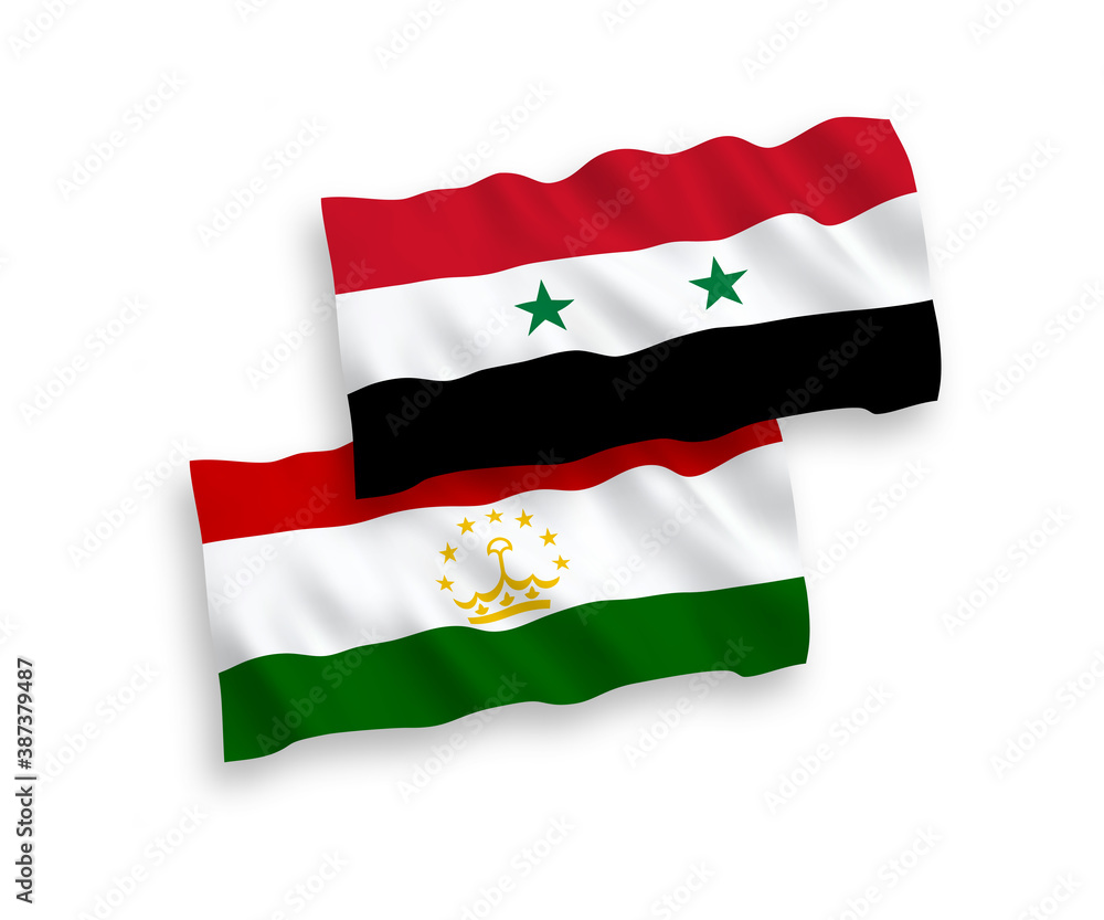 Flags of Tajikistan and Syria on a white background Flags of Tajikistan and Syria on a white background