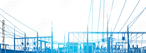 Silhouette panorama power station on a white background
