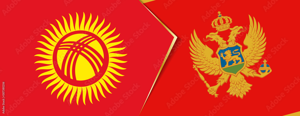 Kyrgyzstan and Montenegro flags, two vector flags.