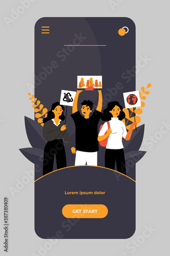 People standing at ecology protest. Banner, earth, pollution flat vector illustration. Nature and environment concept for banner, website design or landing web page