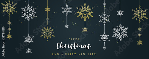 Elegant hand drawn christmas design with gold decoration, great for banners, wallpapers, cards.
