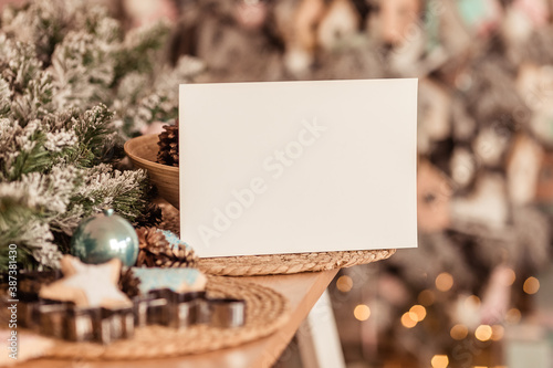 Card with place for text on the background of the Christmas tree.