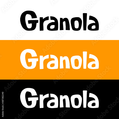set of Granola logo design with handmade lettering. vector illustration template. Black, white, orange color options.