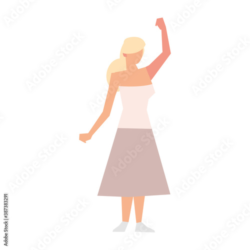 blonde woman hand up standing character