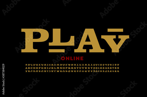 Slot machine style casino font, alphabet letters and numbers vector illustration