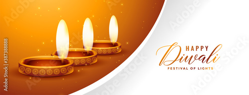 lovely happy diwali gold and white banner design