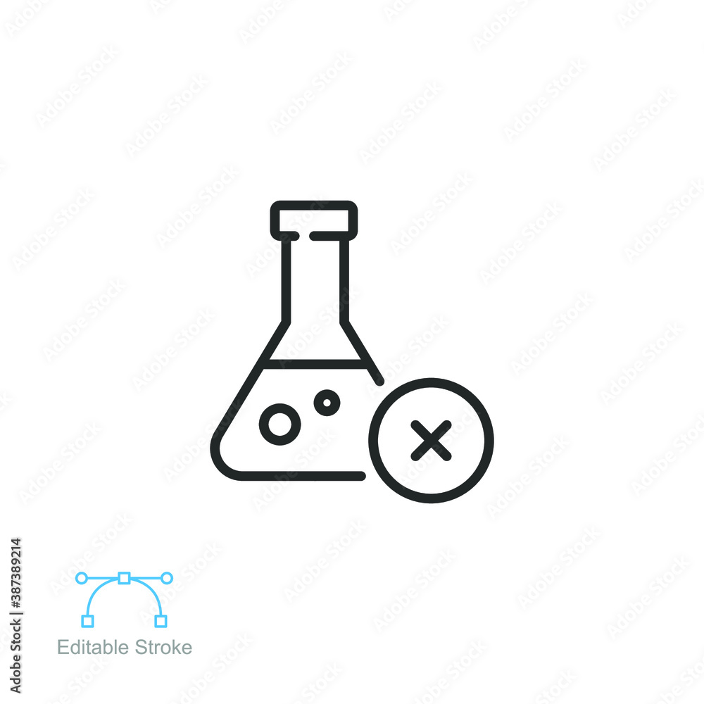 No chemical risk icon. Organic food, no additives, no preservatives. prohibition of chemical additives. Line pictogram style. Editable stroke. Vector illustration. Design on white background. EPS 10 No chemical risk icon. Organic food, no additives, no preservatives. prohibition of chemical additives. Line pictogram style. Editable stroke. Vector illustration. Design on white background. EPS 10