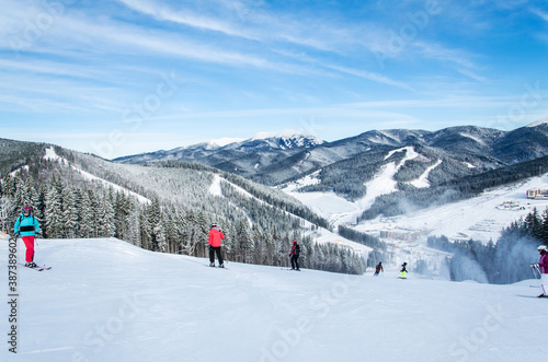 Ski track with chair lift, Bukovel resort, Carpathian mountains, Ukraine