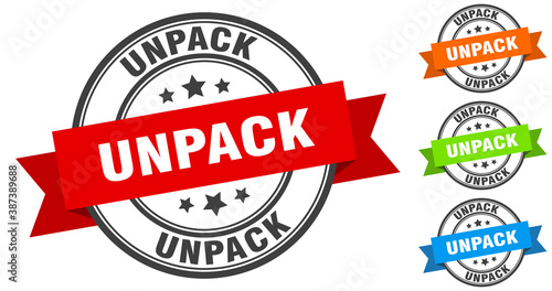 unpack stamp. round band sign set. label