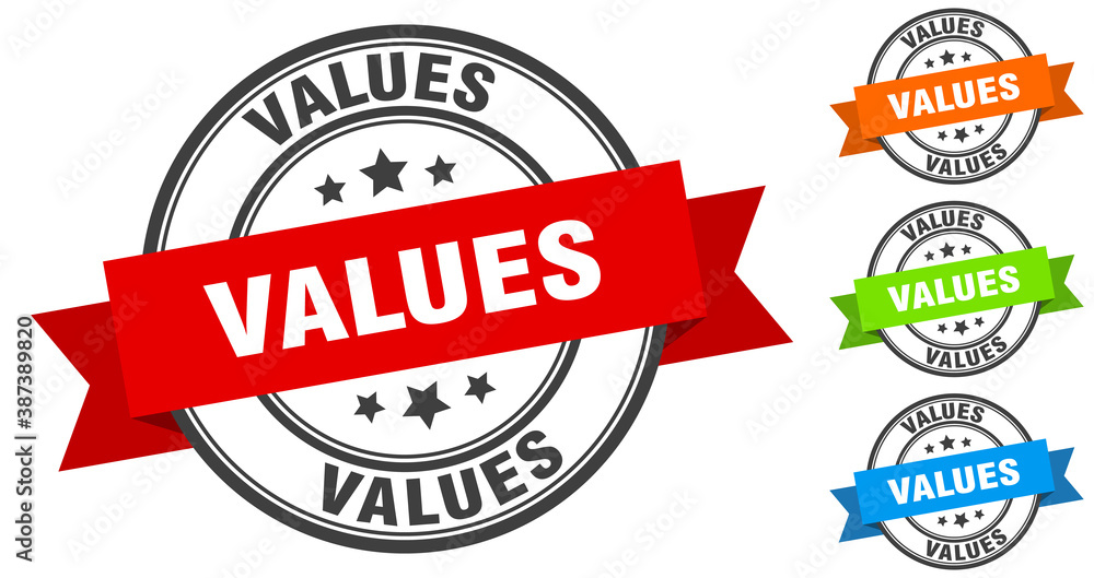 values stamp. round band sign set. label