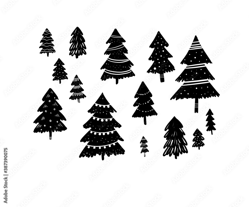 Obraz premium Set of decorative christmas trees on white background