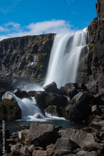 Islande, parc national Þingvellir, cascade Oxarárfoss