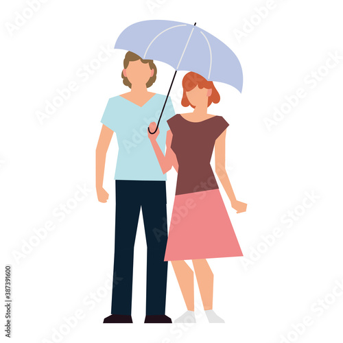 couple with umbrella walking activity outdoor © djvstock
