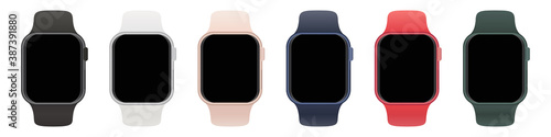 Set of smart watches with different straps with blank screen