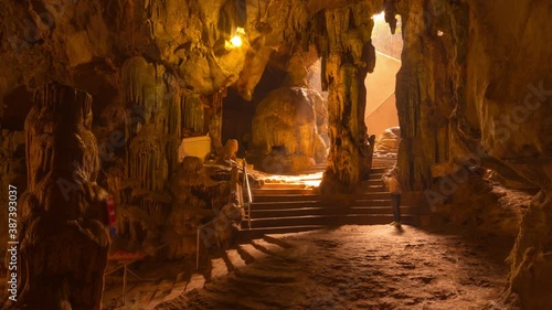 Time lapse video 4k, The Amazing Khao Luang Caves in Phetchaburi Thailand.
