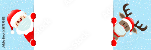 Horizontales Banner Weihnachtsmann Und Rentier Maske Schnee Blau