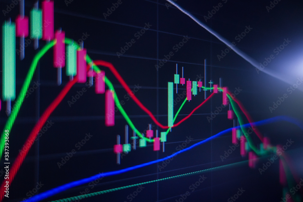 Fototapeta premium Stock exchange market graph on screen monitor. Economic and financial concept.