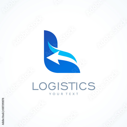 Logistics logo design, silhouette letter L and arrow