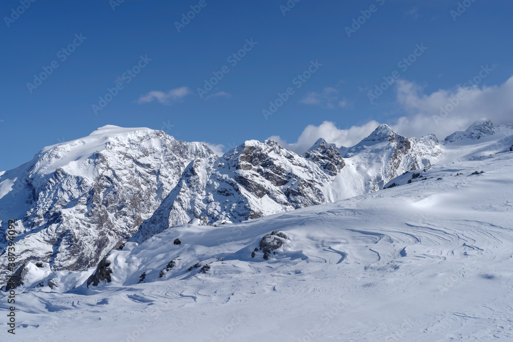 The Ortler Alps mountain range of the Southern Rhaetian Alps mountain group, Italy