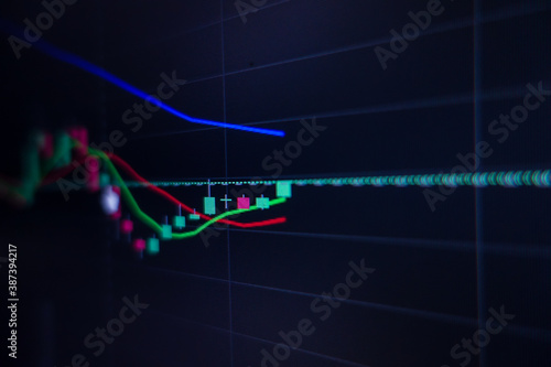 Stock exchange market graph on screen monitor. Economic and financial concept.