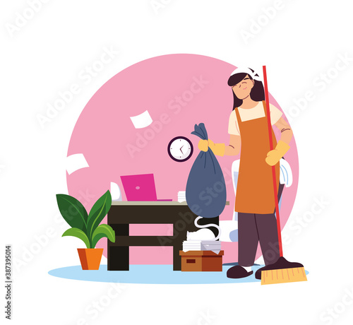 young woman working in cleaning service at home