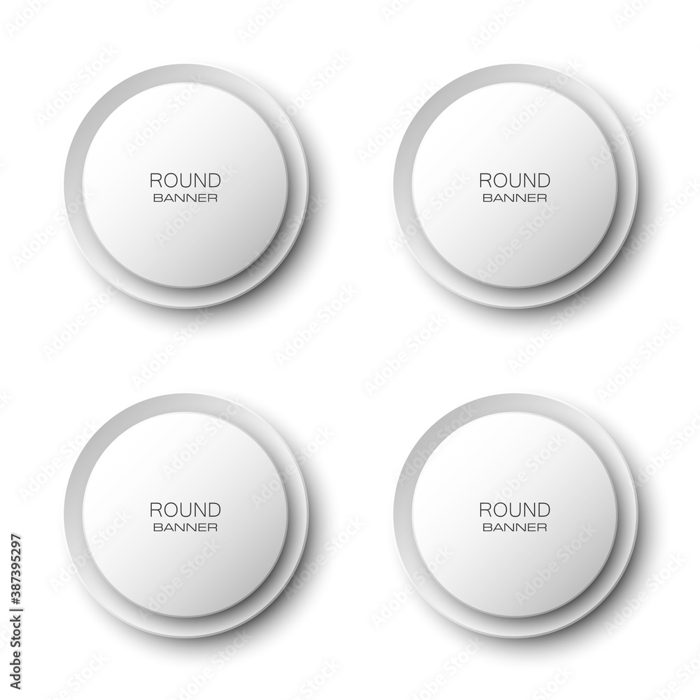 Design Round shape. Origami vector circle banner. Four White stickers inscriptions Design Round shape. Origami vector circle banner. Four White stickers inscriptions